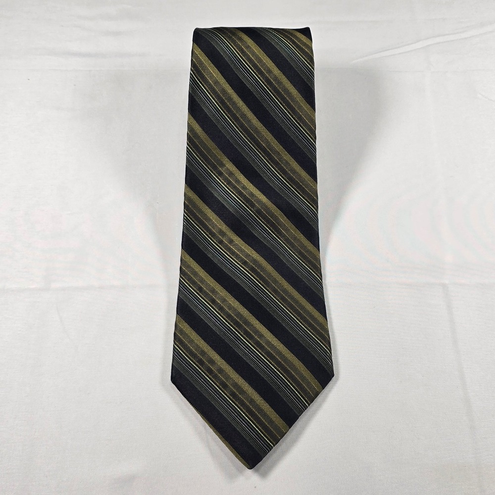 J. Ferrar Silk Tie Gold Black Stripe Men's Classic Office Old Money